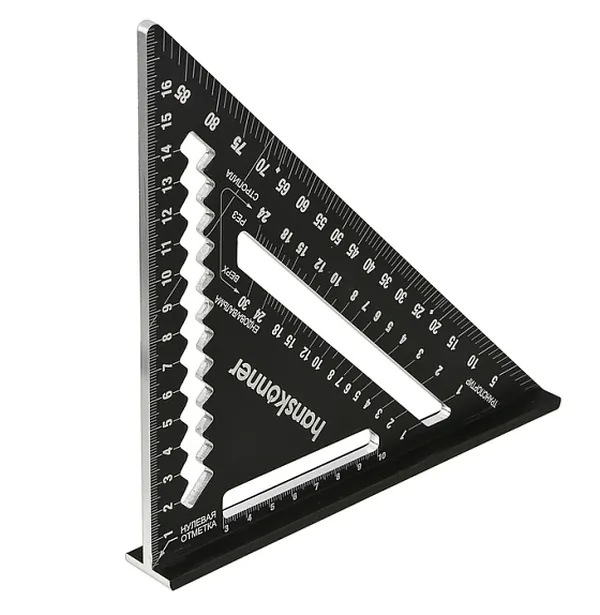 Угольник Hanskonner 175мм, алюминиевый сплав, чёрный анодированный, HK2020-07-175