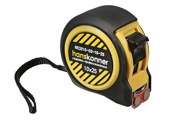 Рулетка Hanskonner 10x25,мощн.магнит,2 стопа,корпус на 20% КОМПАКТ.СТАНДАРТНОГО, HK2010-03-10-25