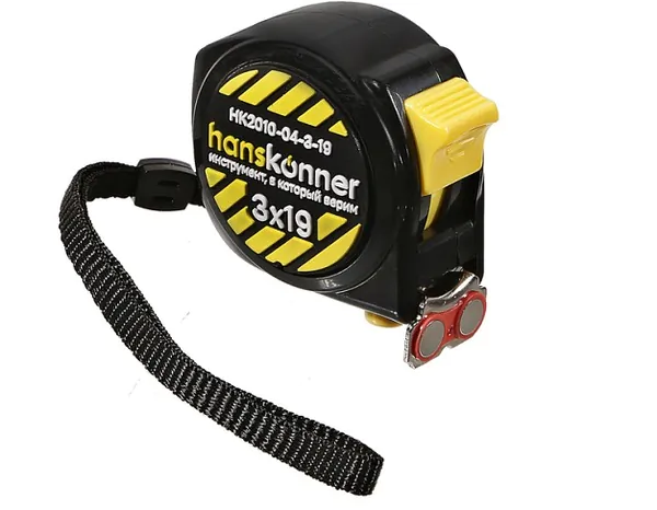 Рулетка Hanskonner 3x19, суперкомпакт, на 32% компактней, 2 стопа,мощный магнит,  HK2010-04-3-19