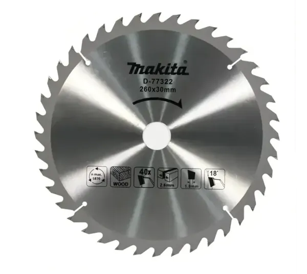 Диск пильный по дереву Makita 260*30*2.6/1.8*40T D-77322