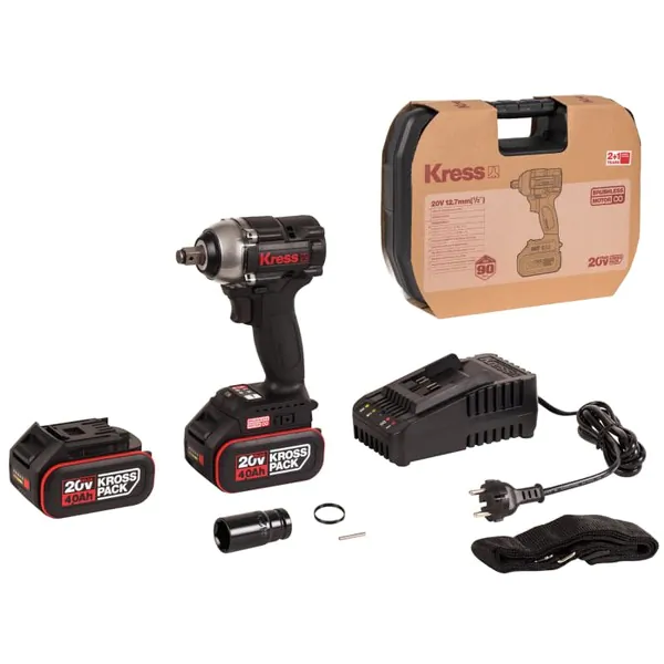 Аккумуляторный гайковерт Kress  KU272.2, 20 В, 400 Нм, 4 А/ч*2, ЗУ 2А, кейс