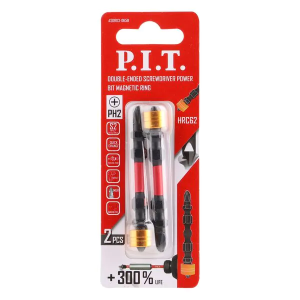 Бита ударная двусторонняя магнитная P.I.T. IMPACT PH2-PH2*65мм (2шт) ASDR03-065B