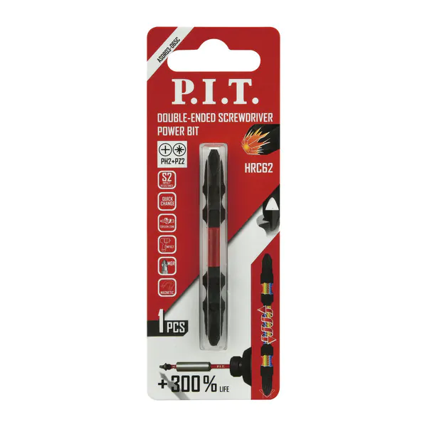 Бита ударная двусторонняя магнитная P.I.T. IMPACT PH2-PZ2*65мм (2шт) ASDR03-065C