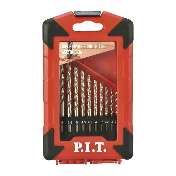 Набор сверл по металлу P.I.T. 13шт (1,5 - 6,5мм с шагом 0,5мм, + 4,2мм и 3,2мм) ASET01-013A