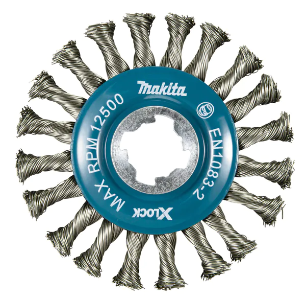 Щетка проволочная дисковая Makita X-lock (d115 мм, толщ. проволоки 0,5 мм, толстые пучки, нерж.) D-73352