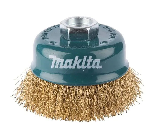 Щетка проволочная чашечная Makita (d75 мм, толщ. проволоки 0.3 мм, гофрированная, латунь, M14x2) D-39768