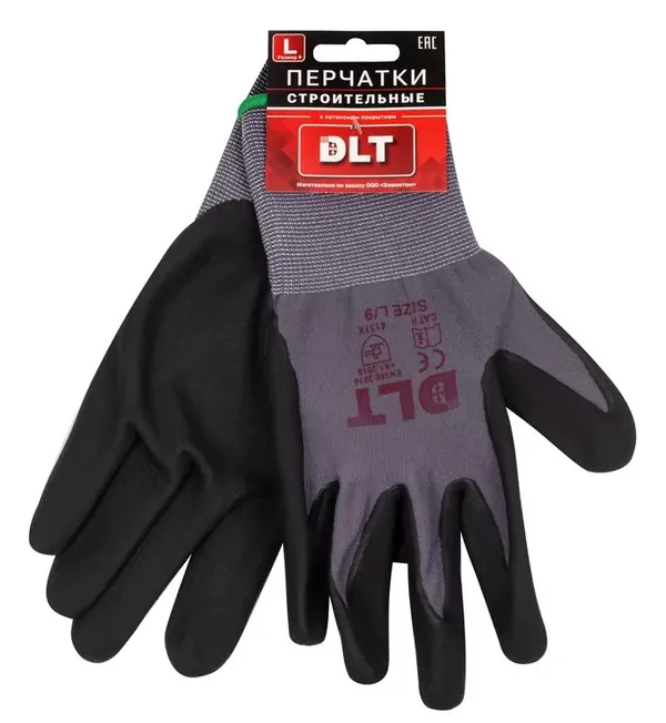 Перчатки строительные DLT с латексным покрытием, размер 9(L) 3758