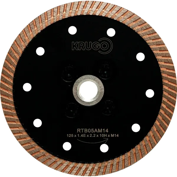Диск алмазный Krugo Турбо 125*1.4Е*2.2*10Н*М14 (с фланцем по граниту и бетону) RTB05AM14
