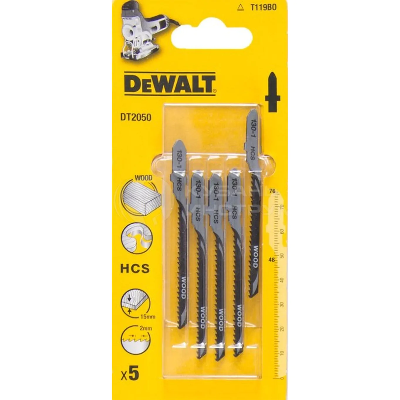Пилки для лобзика по дереву DeWalt HCS 76*48*2,0*15мм  5шт  DT2050-QZ