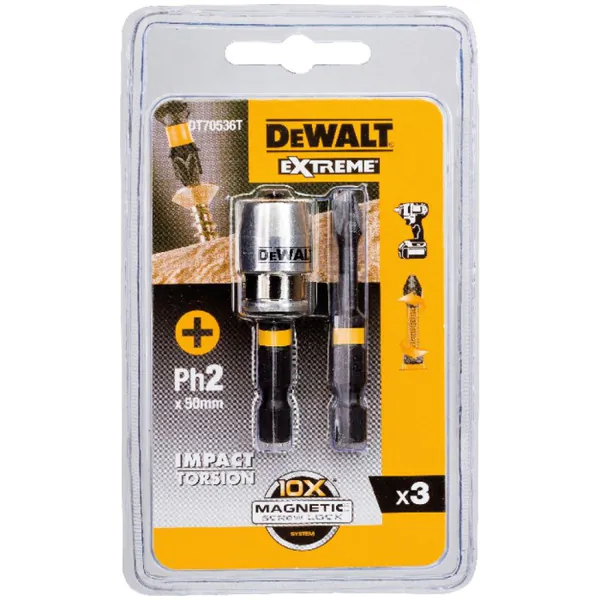 Биты DeWalt PH2 с магнитным держателем  50мм  DT70536T-QZ