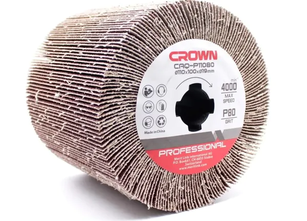 Щетка абразивная лепестковая брашировальных шлифмашин CROWN 110*100*19 мм P80 CAQ-P11080