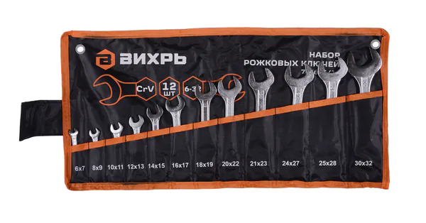 Набор рожковых ключей Вихрь 12 шт. 6-32, в чехле 73/6/5/14