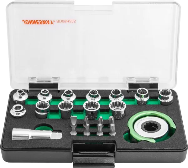 Головки торцевые Jonnesway SPLINE М 4-13 с дисковым трещоточным механизмом и аксессуарами в наборе, 22 предмета RD05H22S  46626