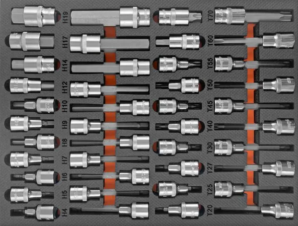 Набор насадок торцевых Ombra 1/2" DR, со вставками-битами TORX T20-T70 в EVA ложементе 280х375 мм, 42 предмета OMT42STE