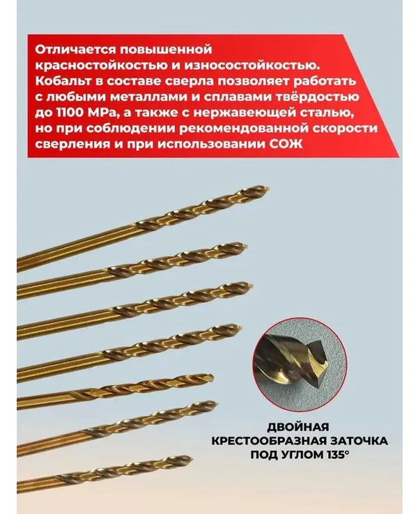 Сверло по металлу кобальтовое HIMBOLT 5% P6M5K5 10,0мм 1 шт.блистер HB109шт