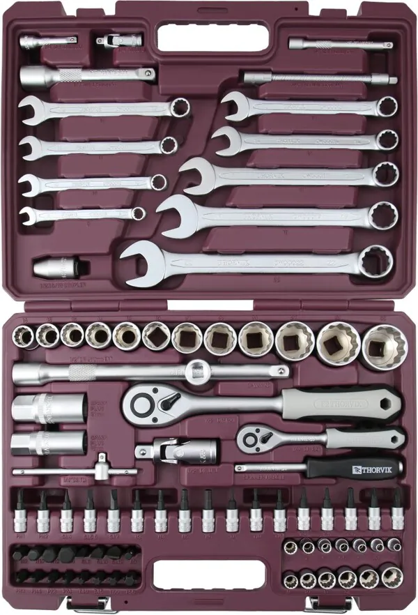Набор инструмента Thorvik 1/4", 1/2"DR с головками торцевыми 12-гранными, 82 предмета TS082/12 54008