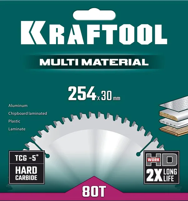 Диск пильный по алюминию Kraftool Multi Material 254*30мм 80Т 36953-254-30