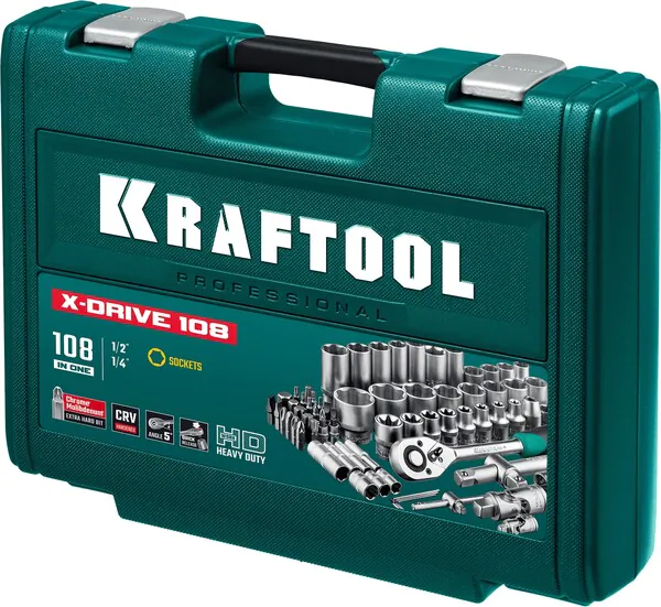 Набор инструмента универсальный KRAFTOOL X-Drive 108, 108 предм., (1/2″+3/8″+1/4″) 27888-H108_z03
