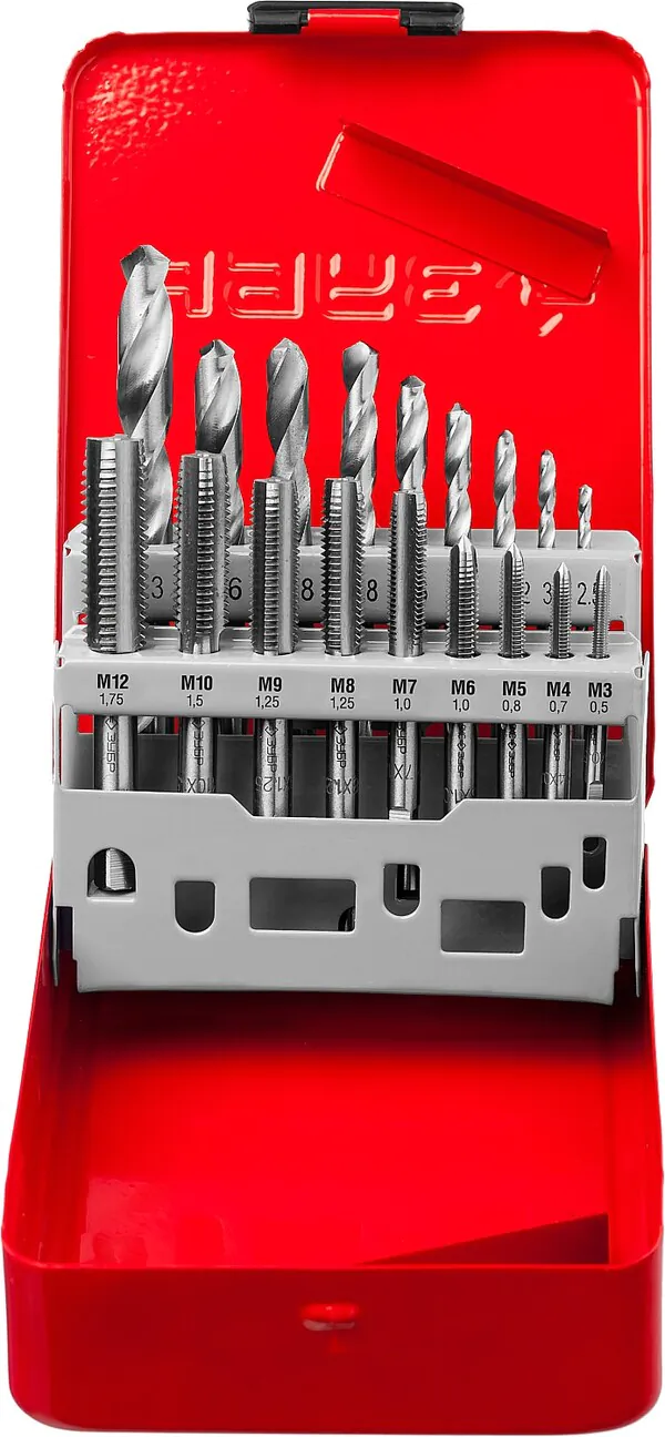 Набор резьбонарезной Зубр 18 предм., метчики 9ХС, сверла Р6М5 28115-H18_z0