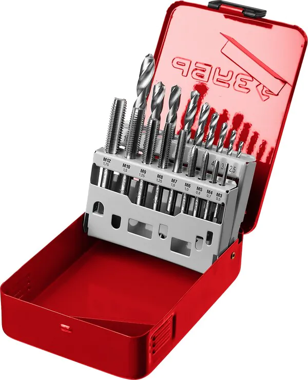 Набор резьбонарезной Зубр 18 предм., метчики 9ХС, сверла Р6М5 28115-H18_z0