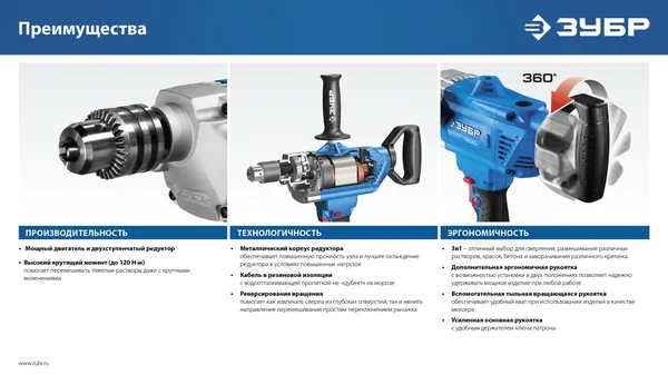 Дрель-миксер Зубр Профессионал ЗДМ-1200 РММ2