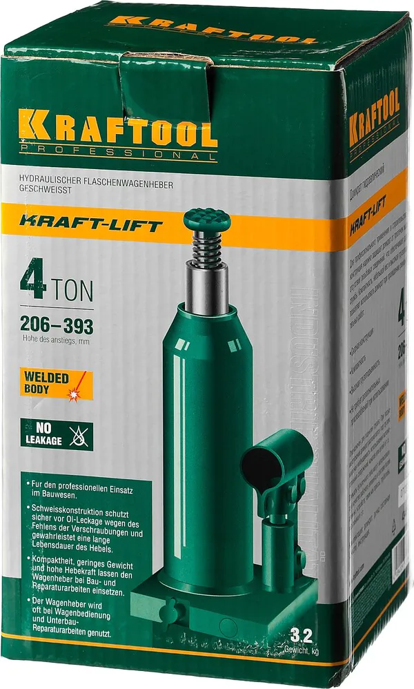 Домкрат гидравлический бутылочный Kraftool KRAFT-LIFT 4т, 194-372мм (43462-4) 43462-4_z01