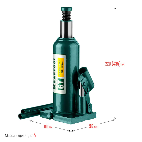 Домкрат гидравлический бутылочный Kraftool KRAFT-LIFT 6т,216-413мм (43462-6) 43462-6_z01