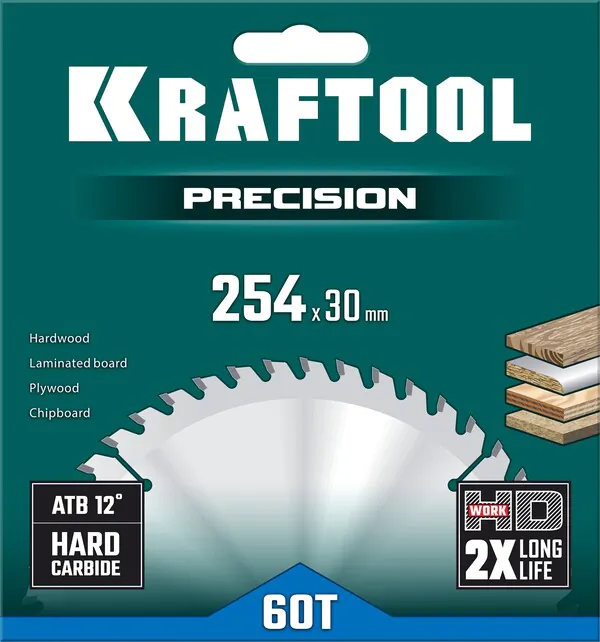 Пильный диск по дереву Kraftool Precision 254*30мм 60Т 36952-254-30