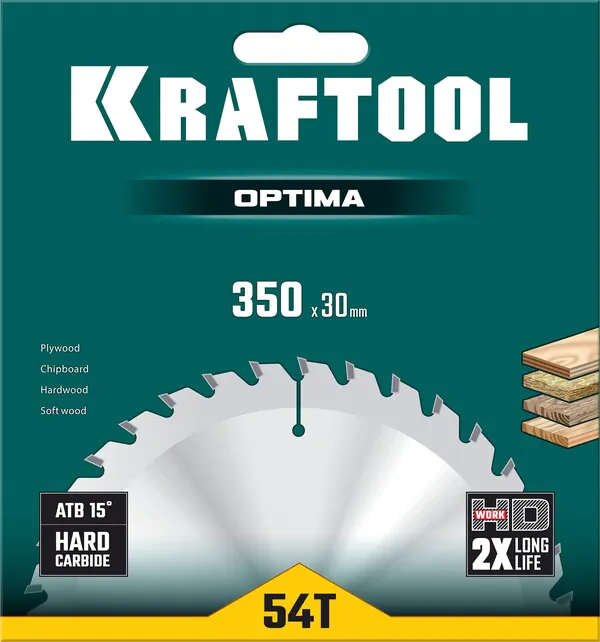 Пильный диск по дереву Kraftool Optima 350*30мм 54Т 36951-350-30