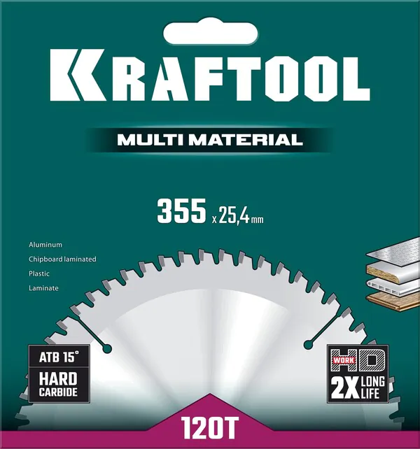Диск пильный по алюминию Kraftool Multi Material 355*25.4мм 120Т 36953-355-25.4