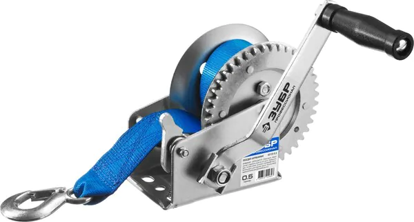 Лебедка ручная барабаннаяЗубр Профессионал тяговая ленточная 0.5т, 8м 43115-0.5