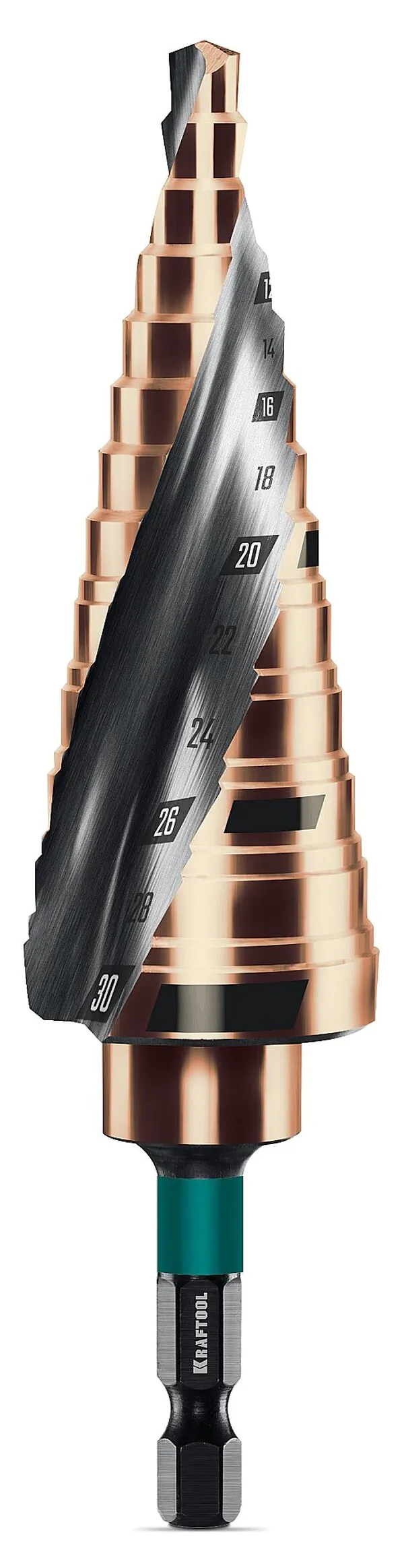 Сверло ступенчатое Kraftool COBALT 6-30мм 13 ступ, азотирование 29691-6-30-13 