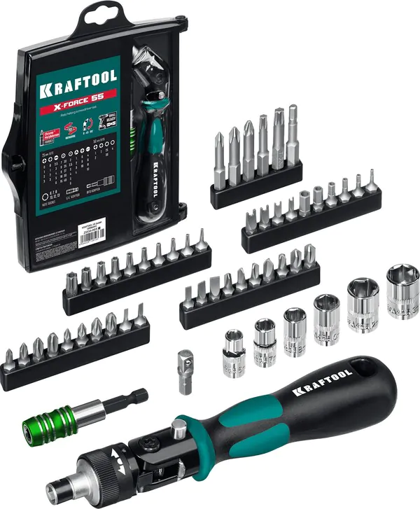 Отвертка реверсивная Kraftool Expert-55 с насадками 55 предм. 25554-H55_z01