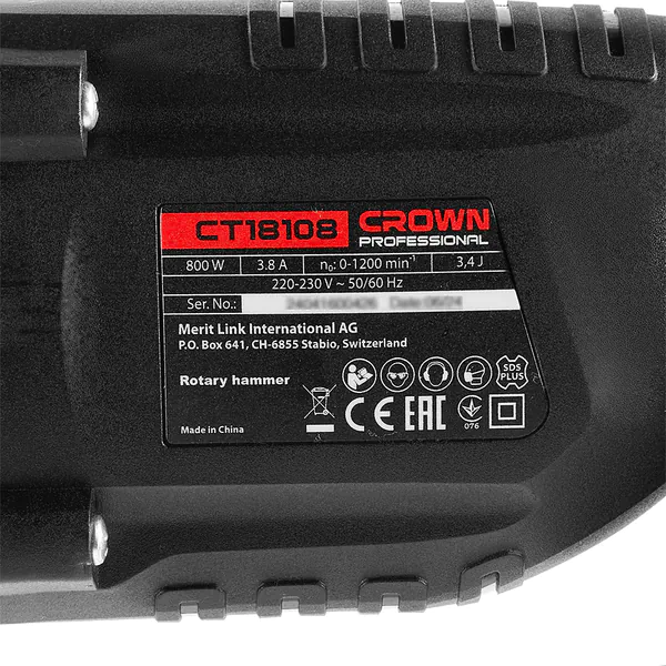 Перфоратор CROWN CT18108 BMC (CS) 800Вт, 3,4Дж, 26мм