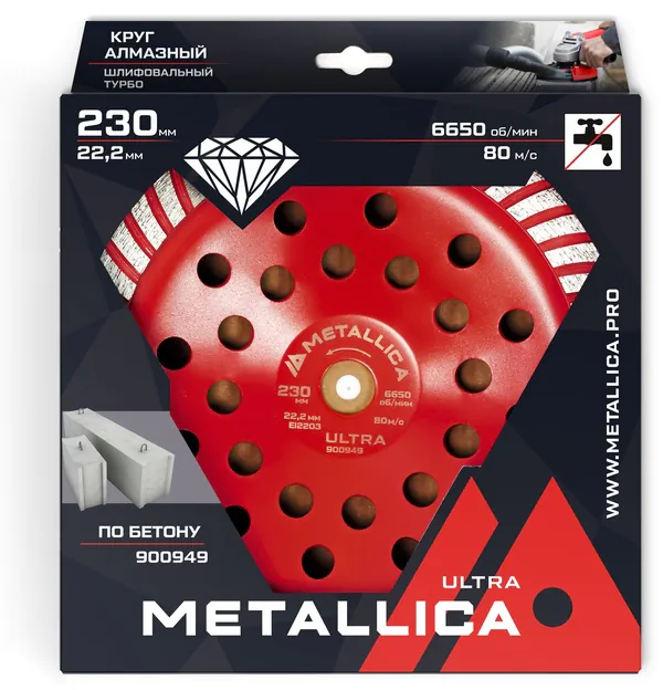 Чашка алмазная турбированная METALLICA Ultra 230*22,2мм, (по бетону) 900949