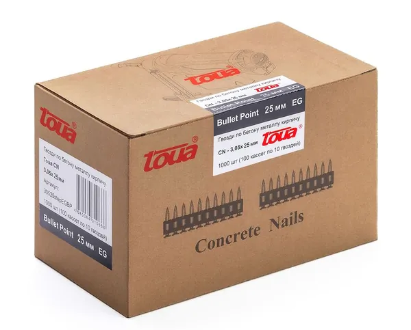 Гвозди по бетону Toua 3,05*25 bullet point EG (1000шт/уп) CN 00-00000737