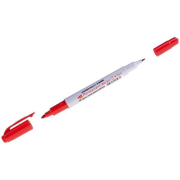 Маркер Crown перманентный двухсторонний красный MultiMarkerTwin 2мм/1мм P-800Wк