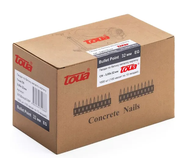 Гвозди по бетону Toua 3,05*32 bullet point EG (1000шт/уп) CN 00-00000748
