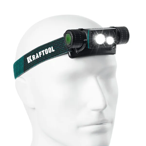 Аккумуляторный фонарь налобный/ручной KRAFTOOL KH-7, 1000 лм, 4 режима, 3в1 2200мАч 56450