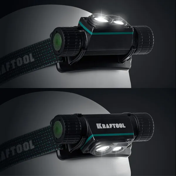 Аккумуляторный фонарь налобный/ручной KRAFTOOL KH-7, 1000 лм, 4 режима, 3в1 2200мАч 56450