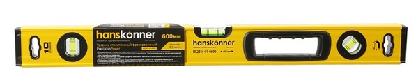 Уровень Hanskonner 600мм,3 колбы,усилен,фрезеров.,магнит HK2015-01-0600