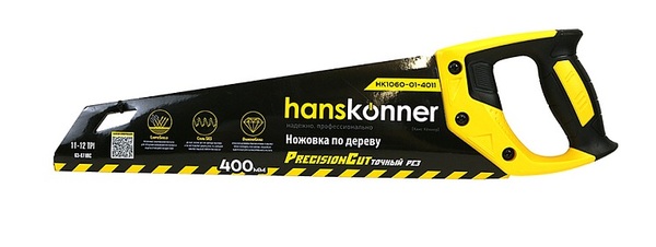 Ножовка по дереву Hanskonner, 400мм, 11-12 TPI, SK5, 3D зуб, чистый рез, HK1060-01-4011