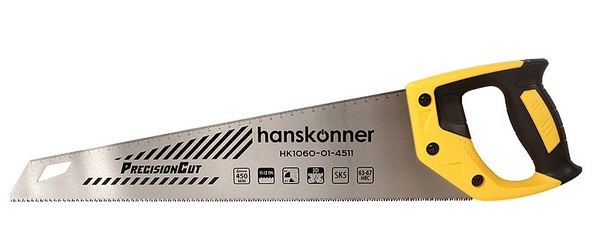 Ножовка по дереву Hanskonner 450мм, 11-12 TPI, SK5, 3D зуб, чистый рез, HK1060-01-4511