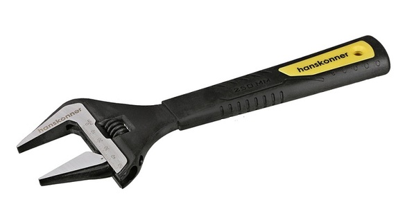 Ключ разводной Hanskonner 250 мм, УСИЛЕННЫЕ ТОНКИЕ ГУБКИ, обрезиненная рукоятка, HK1045-11-250