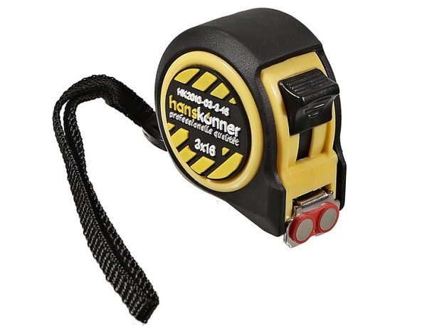 Рулетка Hanskonner 3x16, 2 стопа,корпус на 32% компак.стандартного,мощный магнит, HK2010-03-3-16