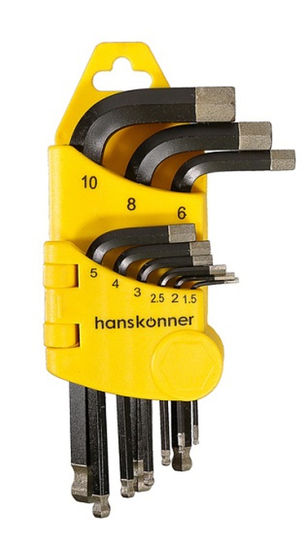 Набор шестигранных ключей Hanskonner короткие S2  ШАР наконеч, АЛМАЗ 9 шт (1.5-10мм) HK1045-04-9-S