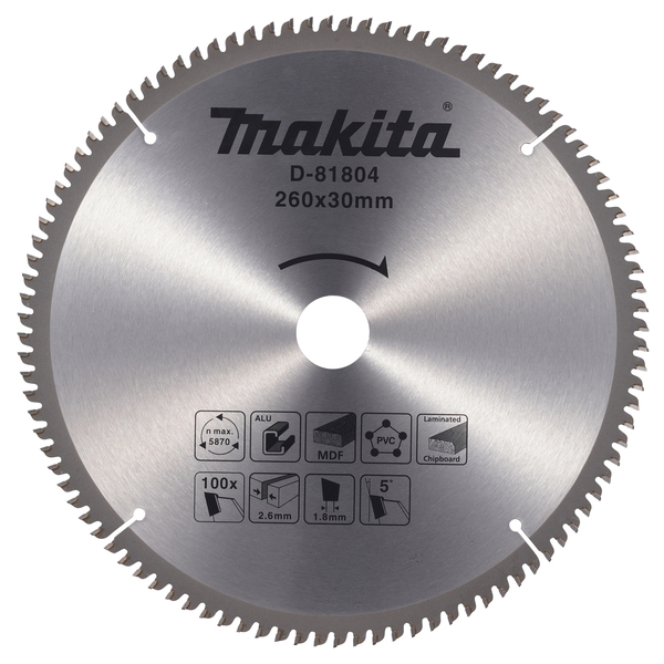 Диск пильный универсальный Makita 260*30*2.6/1.8*100T D-81804