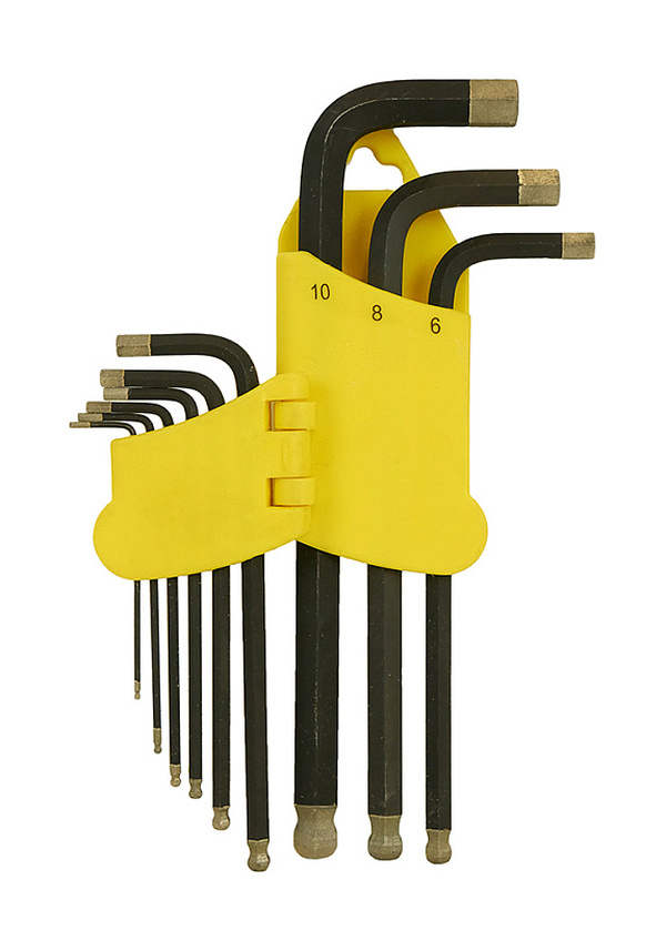 Набор шестигранных ключей Hanskonner длинн S2 ШАР наконе, АЛМАЗ 9шт (1.5-10мм) HK1045-04-9-L