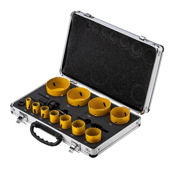 Набор биметаллических коронок KRANZ Bimetal  14,20,22,25,30,35,40,51,60,64,67 , 16 предметов, металлический кейс KR-92-0203-1