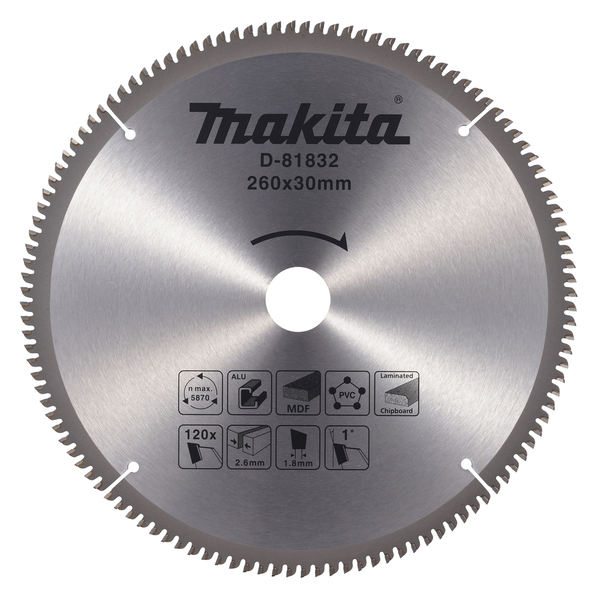Диск пильный универсальный Makita 260*30*2.6/1.8*120T (для алюминия/дерева/пластика) D-81832